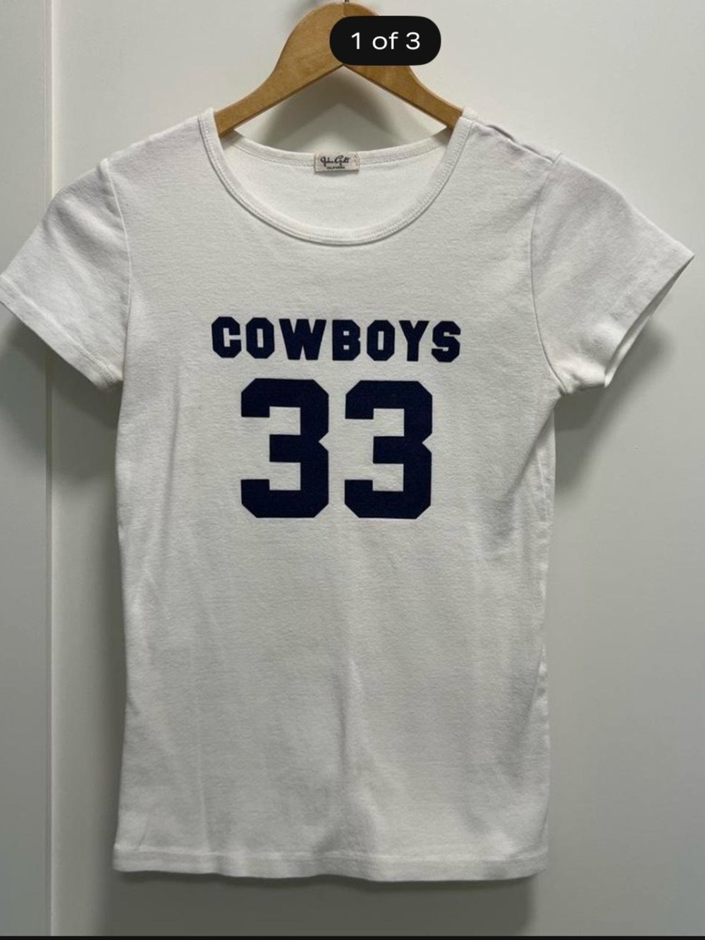 Brandy Melville White Tee with Navy 'COWBOYS 33' Graphic